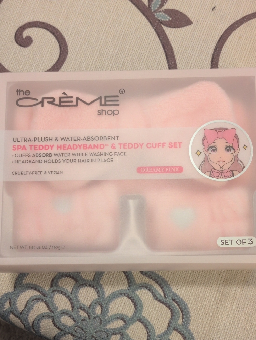 🐿️🐿️The Crème Shop Dreamy Pink Spa Teddy Headband & Cuff Set - Pink